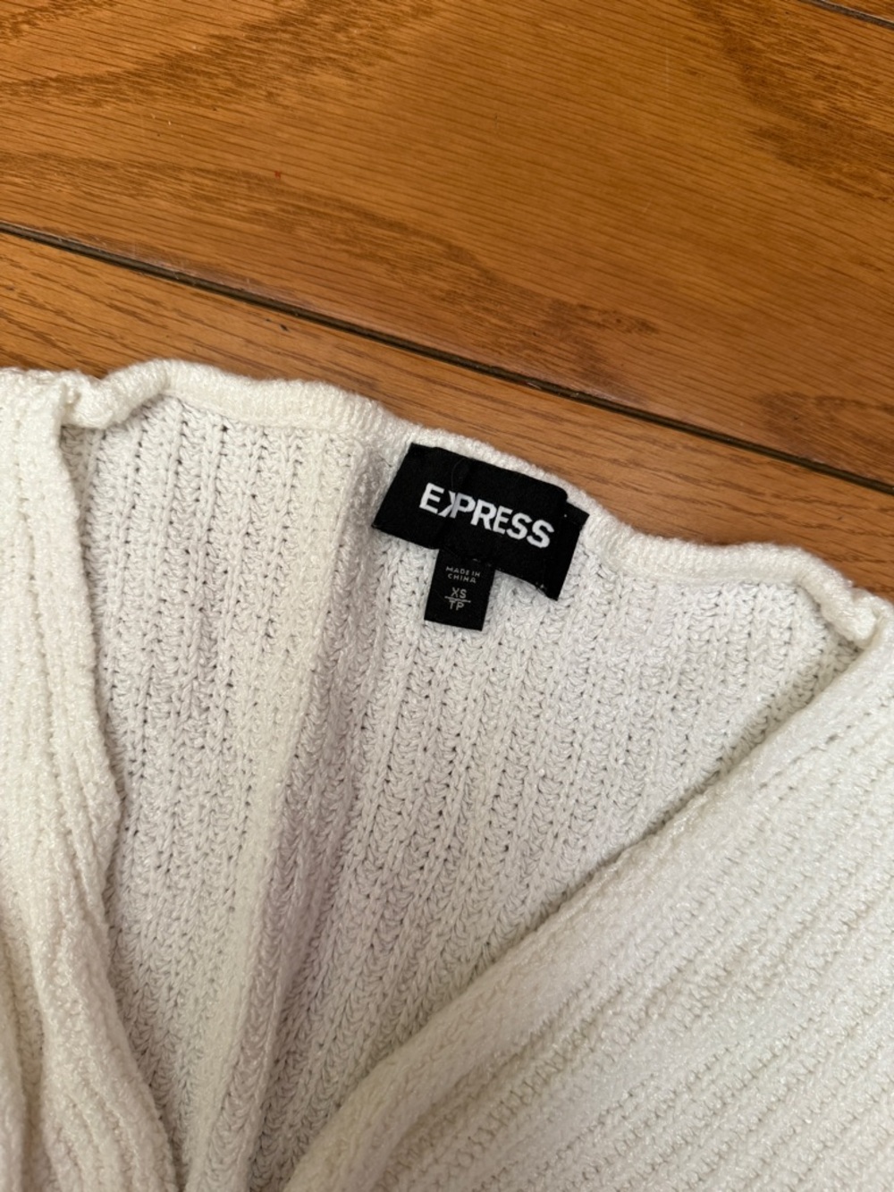 Express Ivory Twist-Front Ribbed Cardigan - Picture 2 of 4